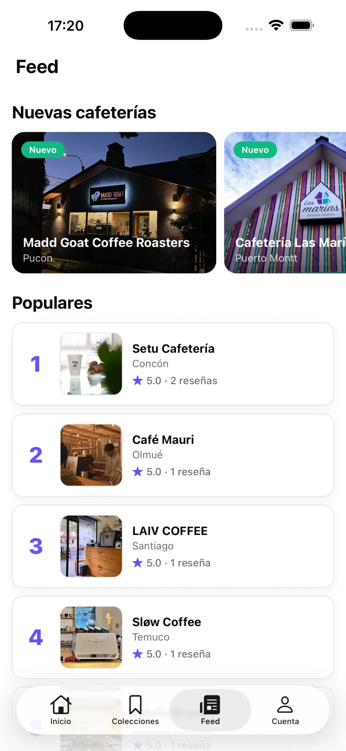 Feed de cafeterías